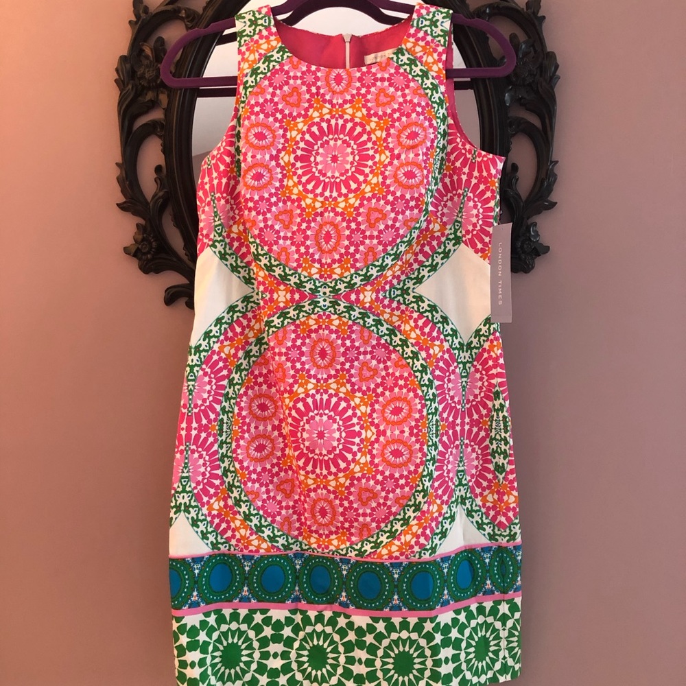 London Times Floral Tile Shift Dress
